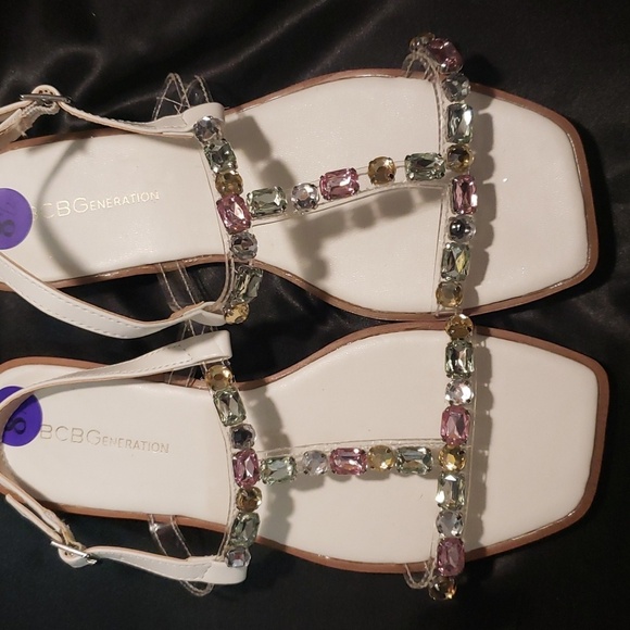 BCBGeneration White with Jewel Embellishment Strap Sandals - Picture 2 of 7